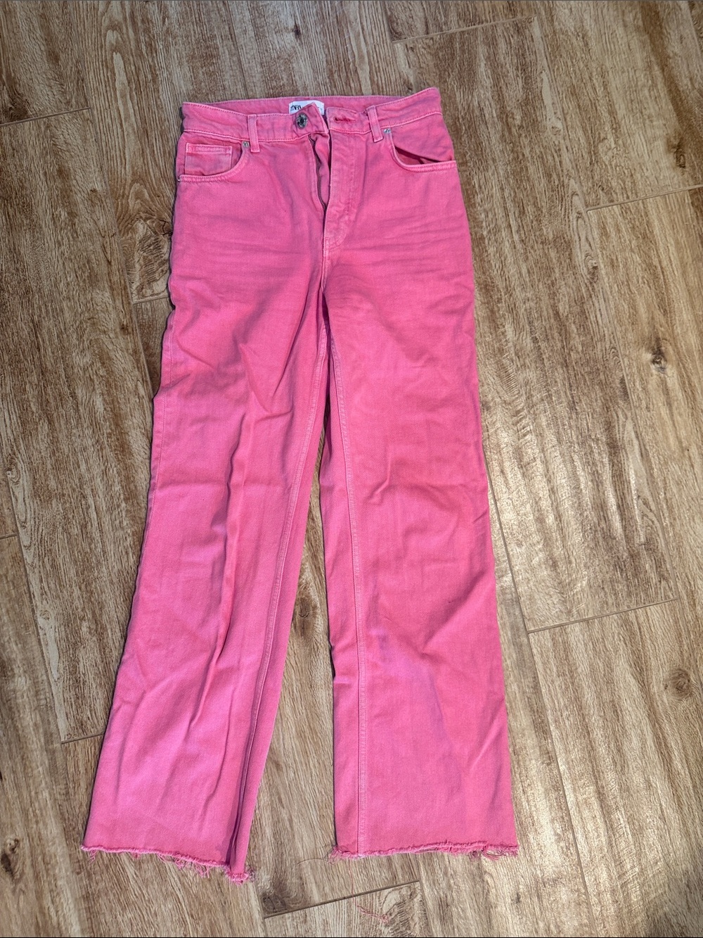 Zara Pink Wide-Leg Jeans with Raw Hem